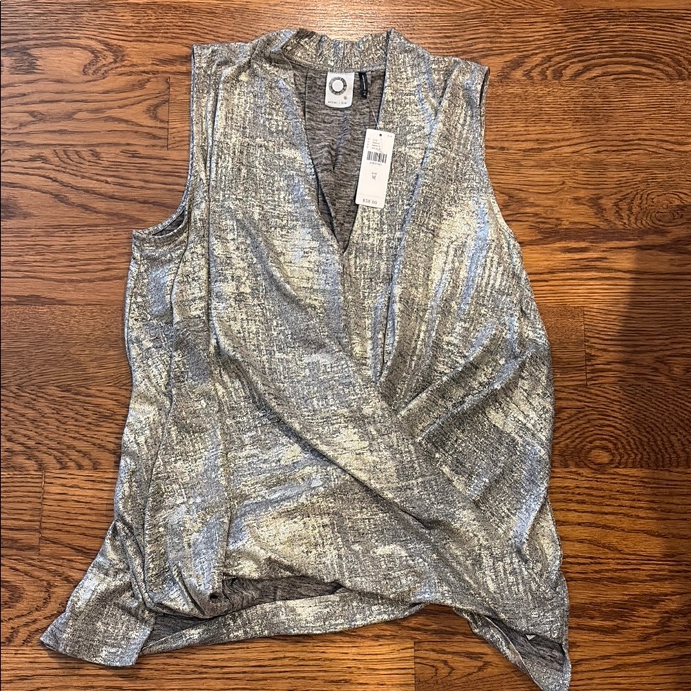 Anthropologie Metallic Silver Faux Wrap Blouse